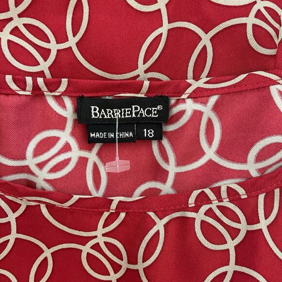 BARRIE PACE Ruby Red Tan Silk Short Sleeve Fitted Blouse Womens 18 2X Plus Top - Picture 3 of 9
